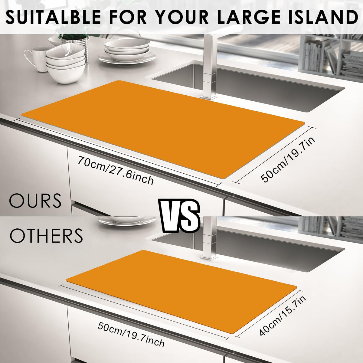 Extra Large Silicone Mats For Kitchen Counter, 27.6'' x 19.7'' Silicone Placemats for Kids, Nonstick Silicone Mat for Baking Crafts, Nonskid Heat Resistant Mat Orange Kids Placemats for Table,1Pcs