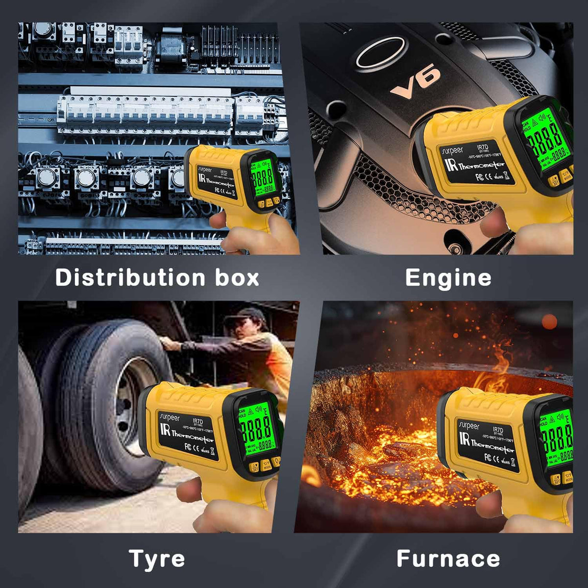 Infrared Thermometer Pyrometer Temperature Gun -58°F to 1796°F, 50:1 Distance Ratio, Laser IR Temp Gun for Cooking, Pizza Oven, Engine, Kilns, Forges, Industry, and Home Repair.