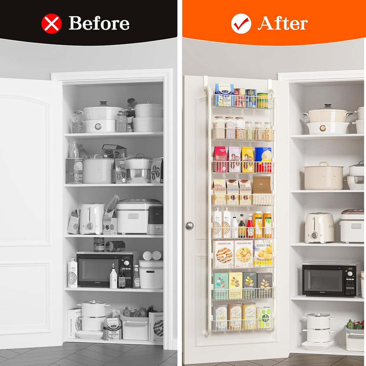 MIAOLI Over the Door Pantry Organizers and Storage, 8-Tier Spice Rack, Home & Kitchen Storage Shelves for Cabinet, Large Capacity Hanging Seasoning Organizer, Laundry Room Organization, White