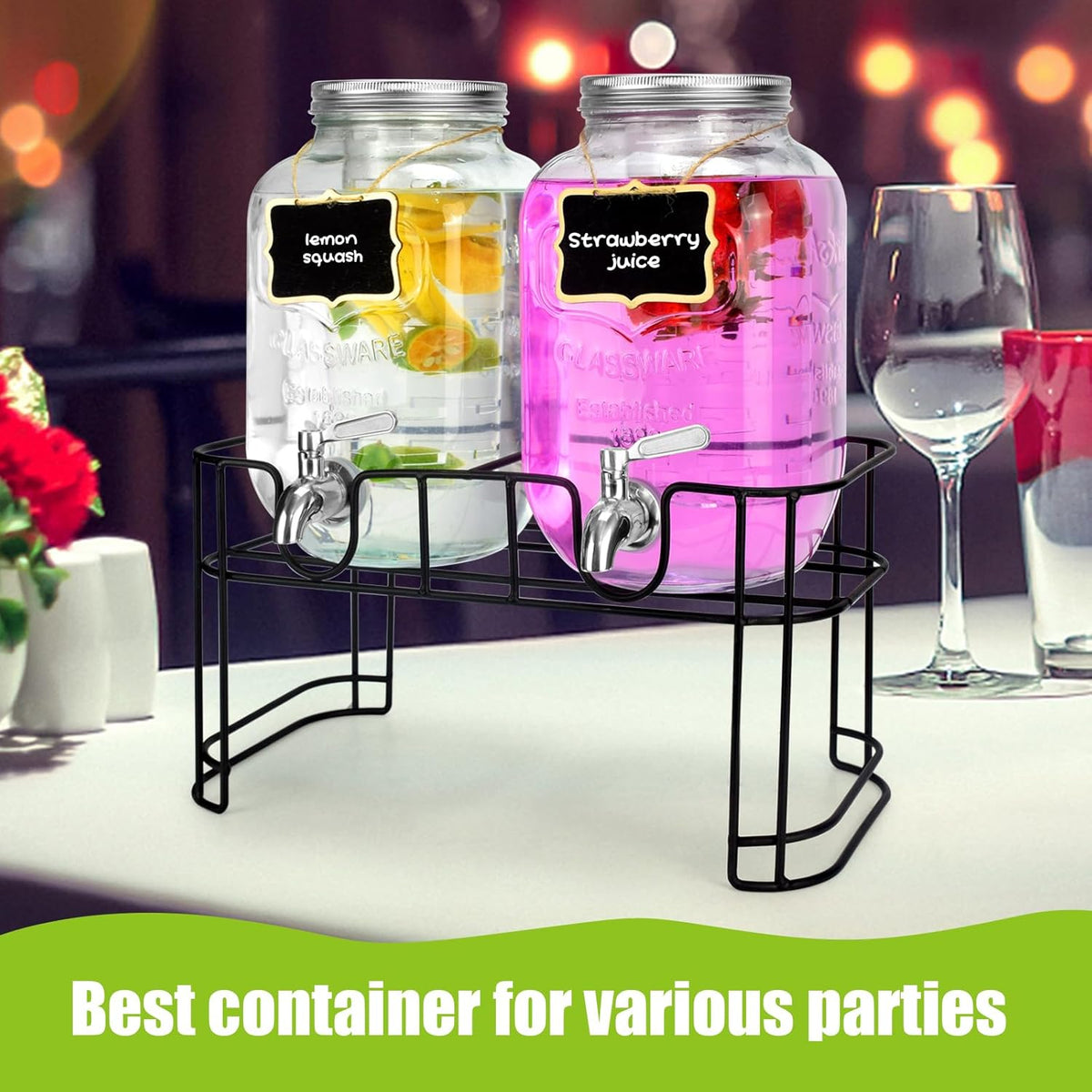 DD&HAPP Glass Drink Dispensers For Parties. 1.2 Gallon Beverage Dispenser With Stand And Stainless Steel Spigot .Lemonade Dispenser With Ice Cylinder.Mason Jars,Laundry Detergent Dispenser.