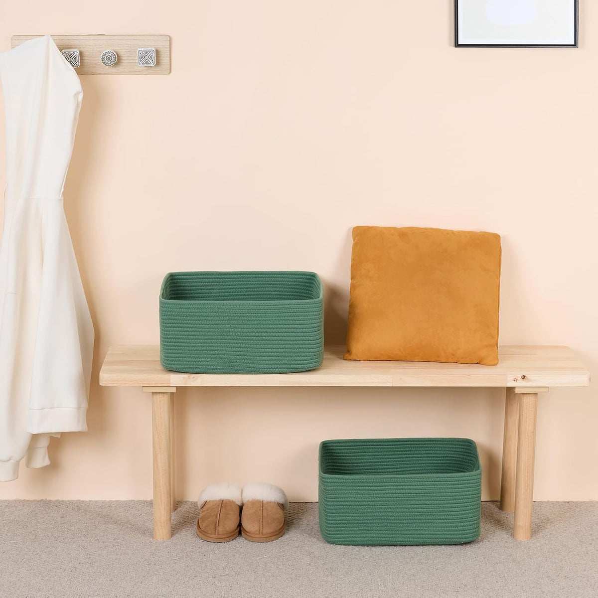 Large Storage Baskets for Shelves, Closet Organizers Bins for Clothes Blanket Towels, Baby Nursery, Toy Baskets Box, Woven Rope Baskets, 17 x 13 x 7.5โ, 3 Packs Green