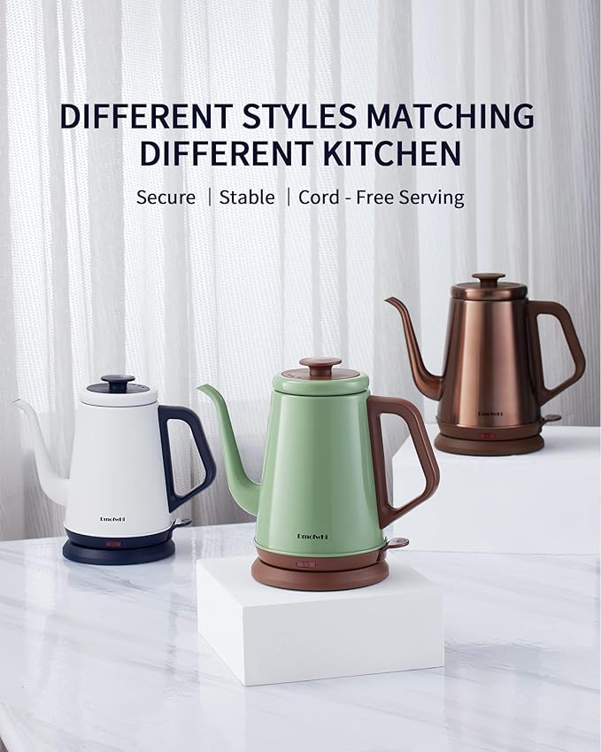 DmofwHi Gooseneck Electric Kettle(1.0L),1000W Electric Tea Kettle of 304 Stainless Steel,Auto Shut off,Coffee Kettle for Pour Over and Tea -White