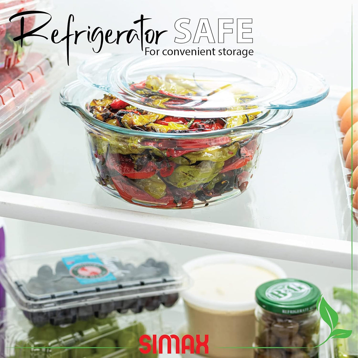 Glass Casserole Dish by Simax Clear Glass Round Casserole Dish with Lid and Handles Covered Bowl for Cooking Baking Serving etc. Microwave Dishwasher Oven and Stove Safe Cookware 1.75 Quart