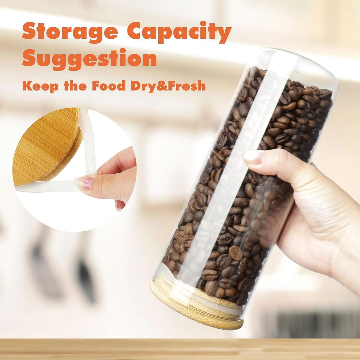 Glass Storage Containers with Airtight Bamboo Lids,Round Glass Jars Pantry Organizers,Perfect for Kitchen Organization - Flour, Rice, Pasta, Sugar, Coffee Beans, Accessories Included (43oz*6)