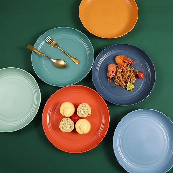 12 Pcs Unbreakable Deep Dinner Plates Set, 9 inch Reusable Plastic Wheat Straw Plates, Microwave and Dishwasher Safe Plate for Kitchen, Lightweight Plate for Dessert, BPA Free, Dark Blue
