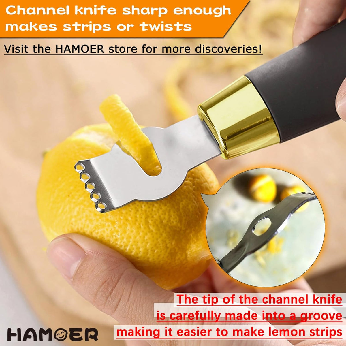Zester Grater & Channel Knife Kitchen Bar Tool Set for Parmesan Cheese Lemon Garlic Nutmeg Chocolate Citrus Cucumber Radish Ginger Crushed Scraping Rubber Ergonomic Curved Handle Black