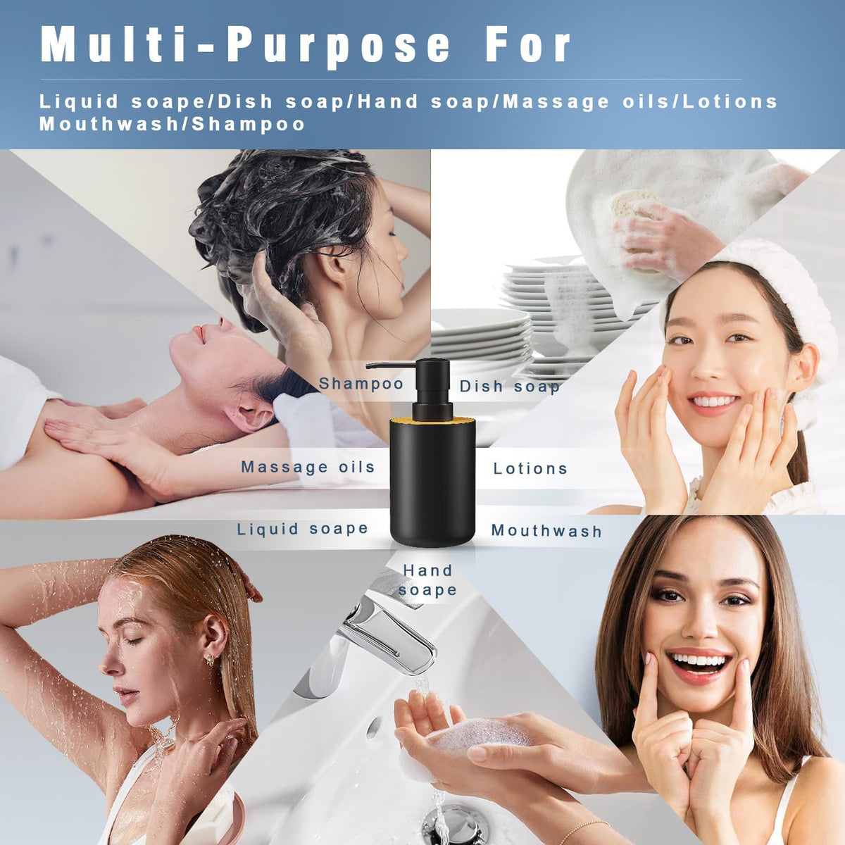 Soap Dispenser for Bathroom and Kitchen, 12oz Modern Minimalist Style Plastic matte white Empty Lotion Dispenser with Refillable Pump,Liquid Bottle for Hand Soap, Dish Soap,College Dorm Use