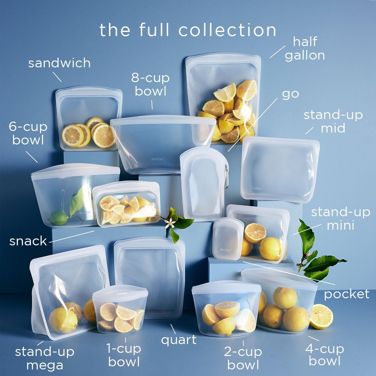 Stasher Premium Silicone Reusable Food Storage Bags, 3-Pack, Multi, Multi-Use Food Storage Bags, Lunch Bag, Travel Containers, BPA Free, Leak-free, Dishwasher-Safe, Eco-friendly