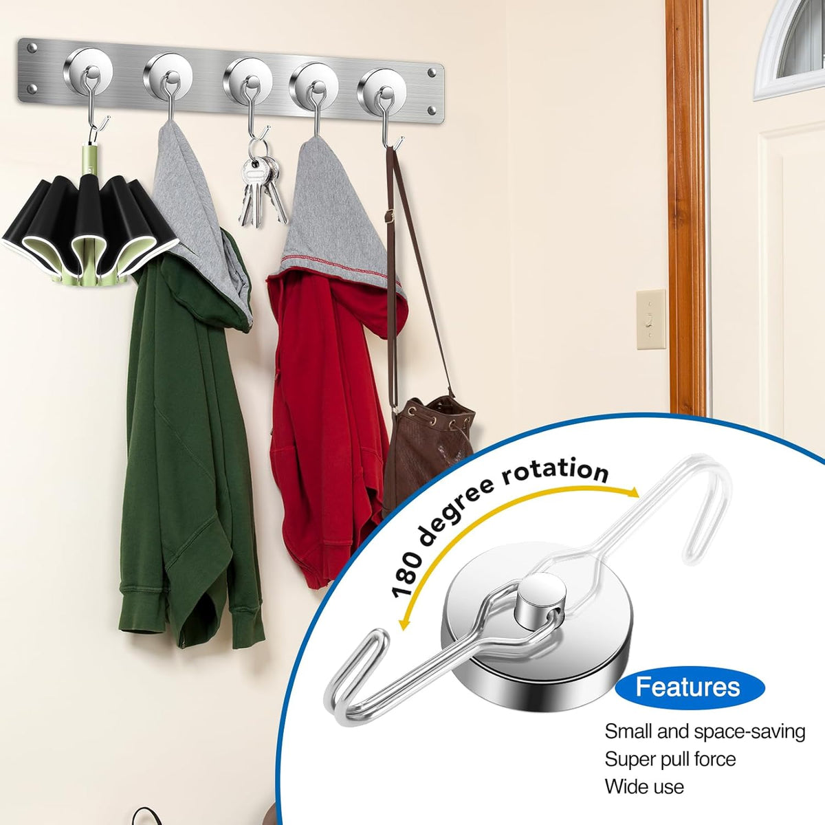 LOVIMAG Hooks, 110lbs+ Magnetic Magnet Hook 2025 Cruise Cabin Ship Essentials Heavy Duty Strong Refrigerator Fridge Hanging for Classroom Beach Vacation Kitchen Grills Home Mug Hanger (6 Pack), Silver
