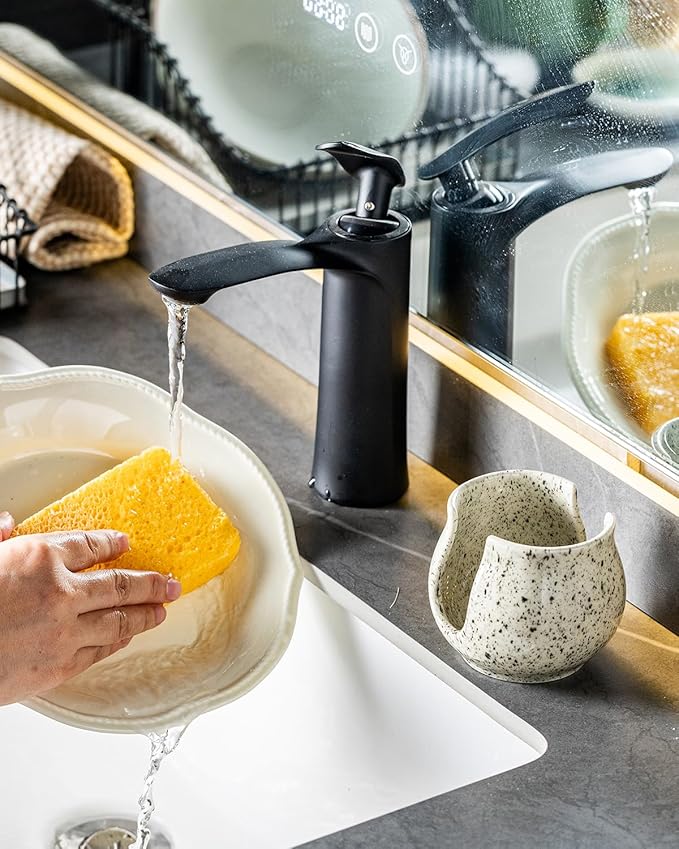 Sponge Holder for Kitchen Sink, Ceramic Dish Sponge Dish Rack Scrubby Caddy Kitchen Organizer Cute Sink Caddy Organizer, Farmhouse Decor, Speckled Glaze