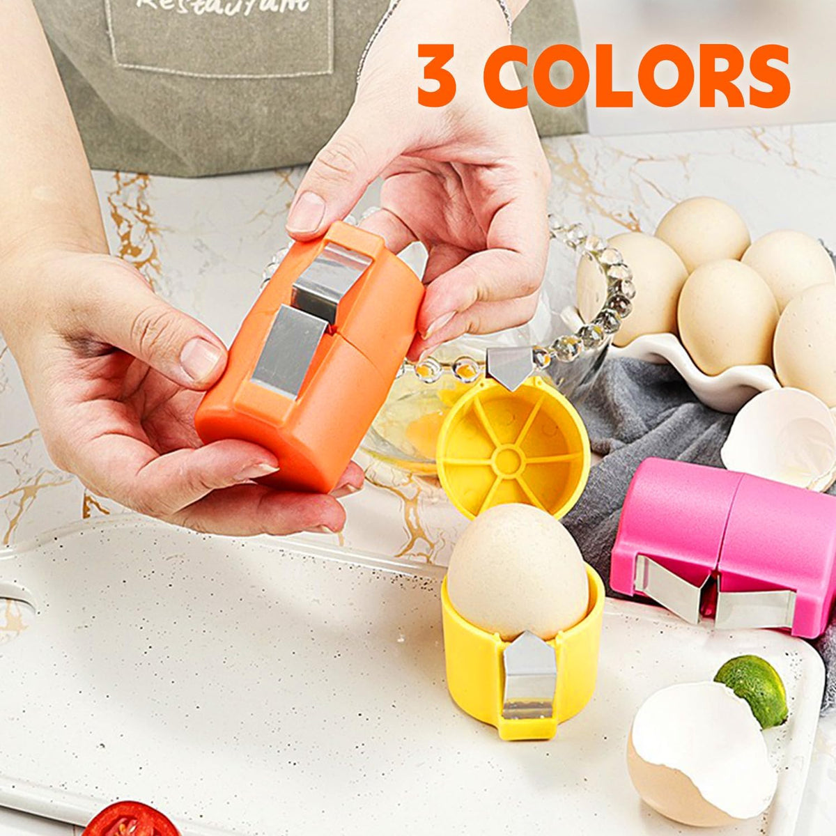 Egg Shell Opener Egg Separator for Raw Eggs,Hard Boiled Egg Peeler Egg Cube Egg Separator,Quickly Cutting Off Cooked Eggs,Stainless Steel Eggshell Breaker Kitchen Gadgets (3 set)