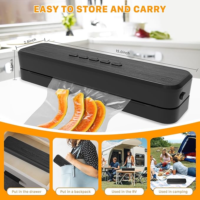 Vacuum Sealer Machine, Fast-Compact/Multi-Functional Vacuum Sealer for Food with Starter Kites, Dry/Moist Mode & External Vacuum System, Built-in Cutter & 10 Vacuum Bags