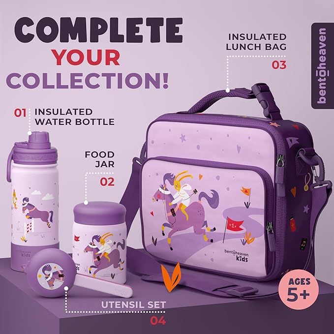 Bentoheaven Kids Travel Utensils with Case, Food-Grade Stainless Steel & BPA-Free Plastic, Travel Cutlery Set, Dishwasher Safe Fork, Spoon & Case, Reusable Flatware, Silverware for Kids (Horse)