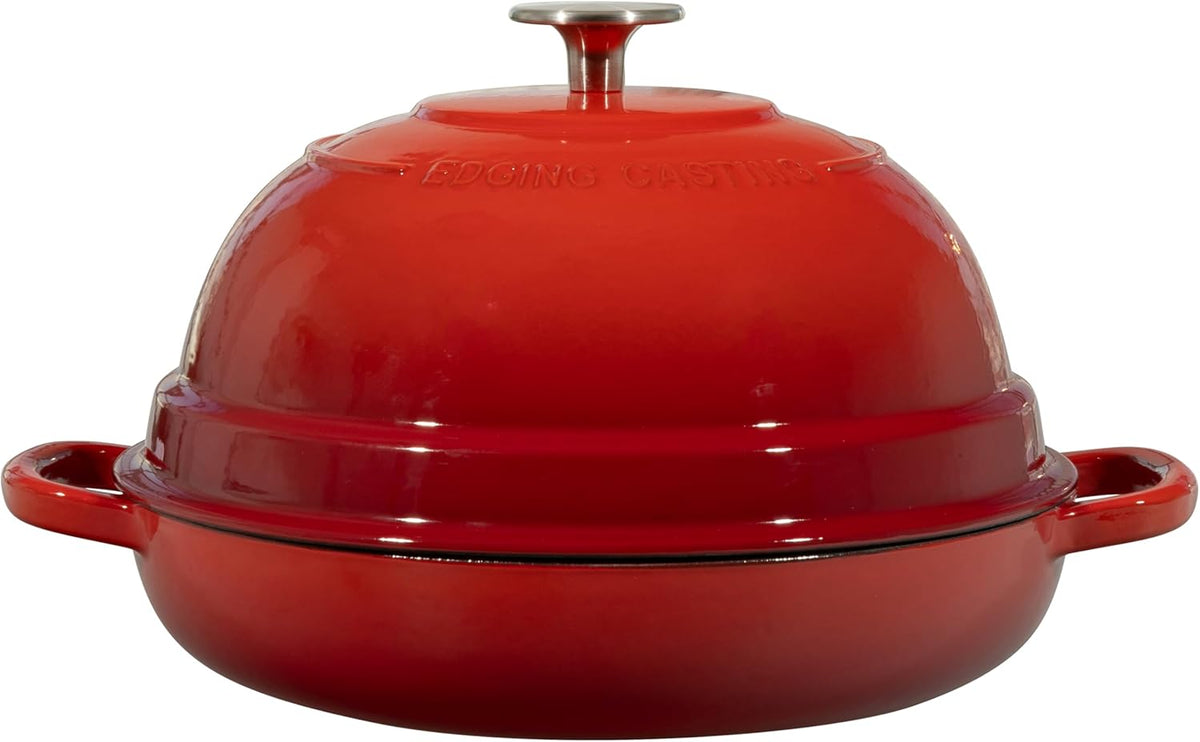 Enameled Cast Iron Dutch Oven Pot with Lid, Round Bread Oven for Homemade Sourdough Bread Baking, 6 Quart, Red