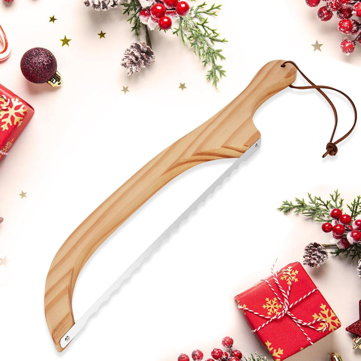 16 inch Wooden Sourdough Bread knife, Serrated Bread Slicer for Homemade Bread, Bagels, and Baguettes