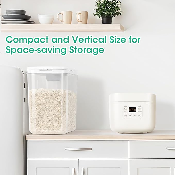 TBMax Rice Flour Storage Container with Automatic Flip-up Lid 25 Lbs | 12.68 Qt, Tall and Narrow Food Storage Flour Bin for Kitchen Pantry Organization, Pet Dog Cat Food Storage Container