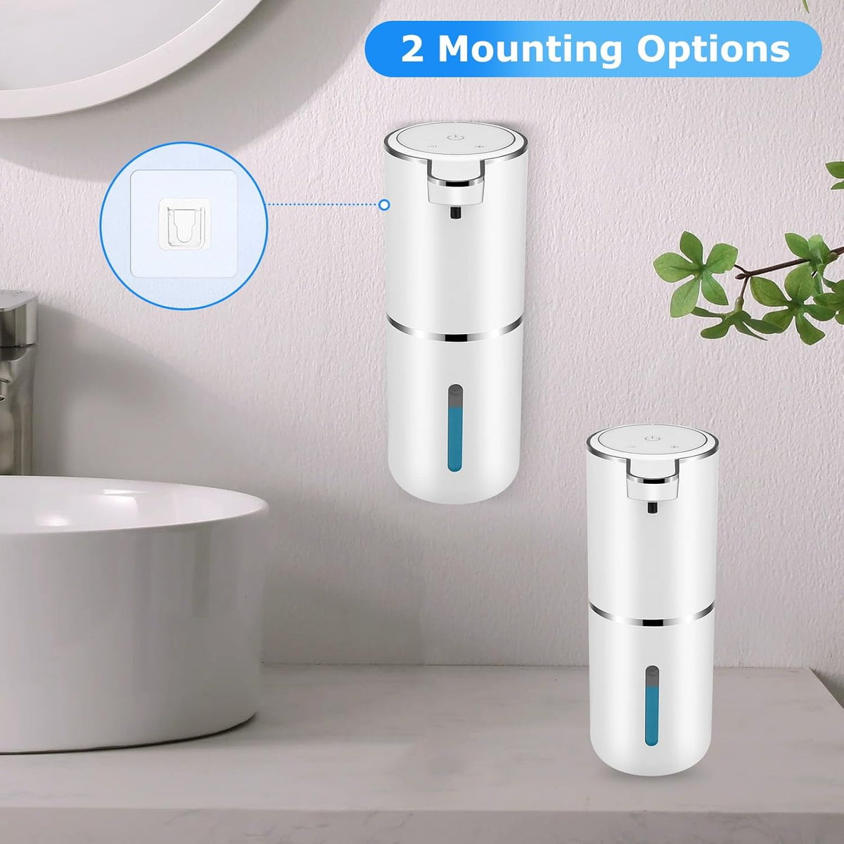 2 Pack Automatic Soap Dispensers,12.8oz/380ml USB Touchless Automatic Foaming Soap Dispenser,Rechargeabled Wall Mounted Smart Soap Dispenser for Bathroom Kitchen Dish Soap