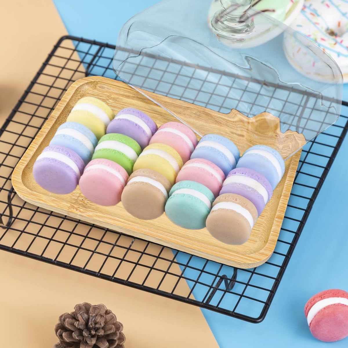 Crystal Clear Glass Butter Dish with Lid Butter Holder Container for Butter, Cream Cheese, and Dessert Cake(Bamboo)