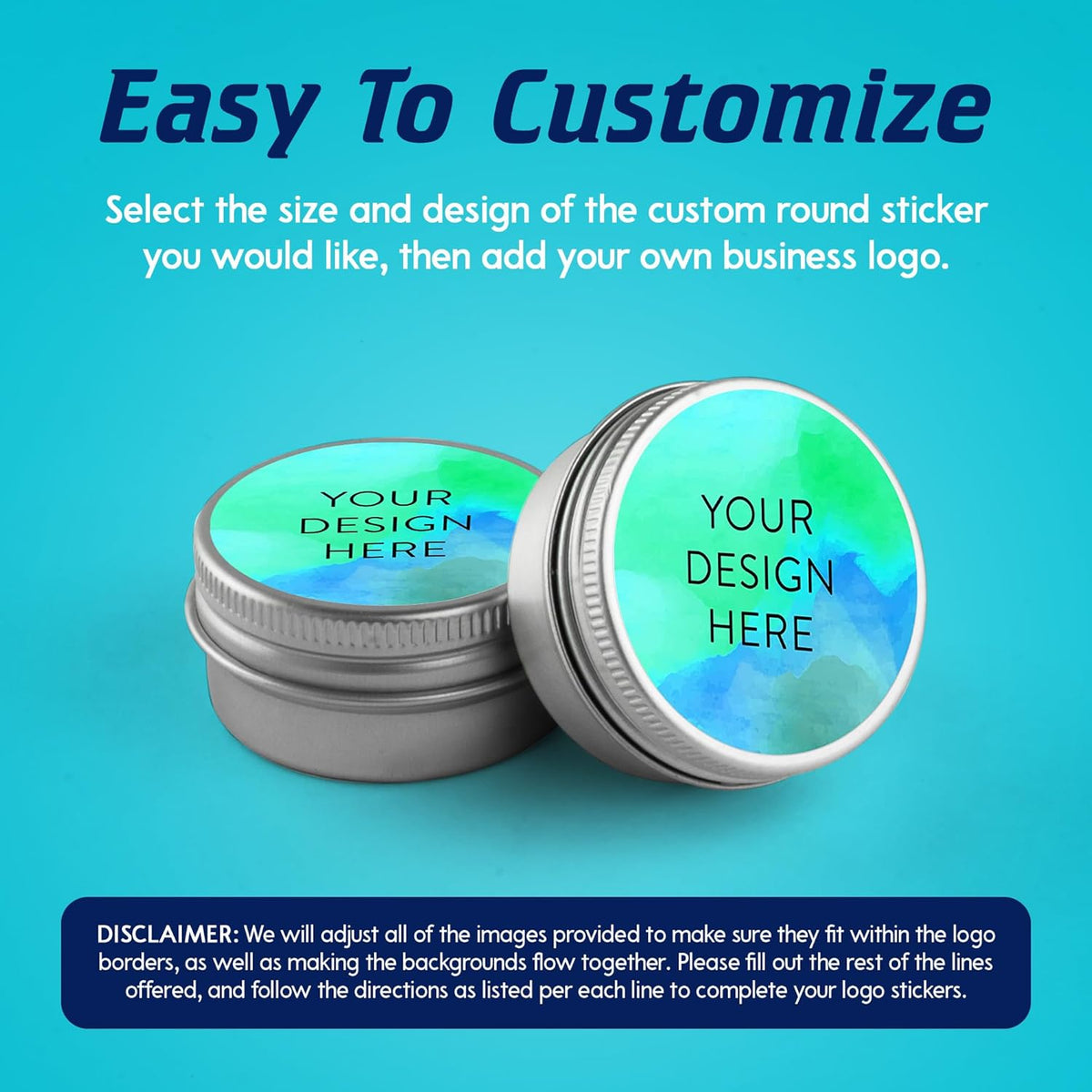 100 Custom Vinyl Stickers - Upload Your own Image, Text, Design, Logo - Personalized Logo Labels for Handmade, Packaging, Bottle, Jars, Candle, Brand Stickers (Blue Green, 1.5x1.5)