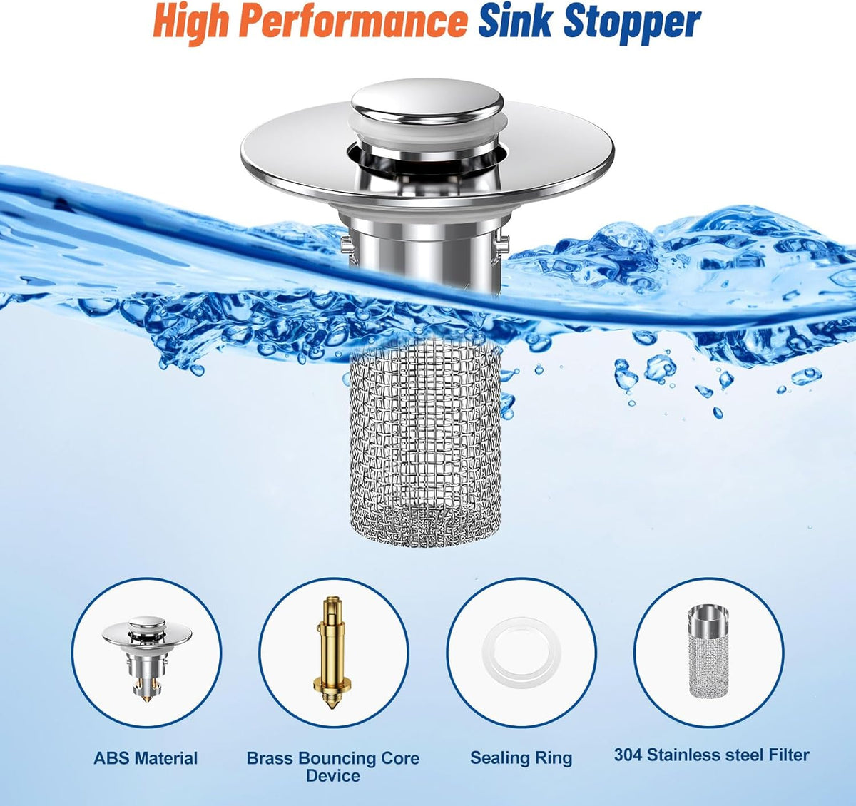 2PC Bathroom Sink Stopper Hair Catcher, Pop Up Sink Drain Filter with Removable Stainless Steel Filter Basket Hair Catcher, for US Bathroom Sink Stopper Replacement.