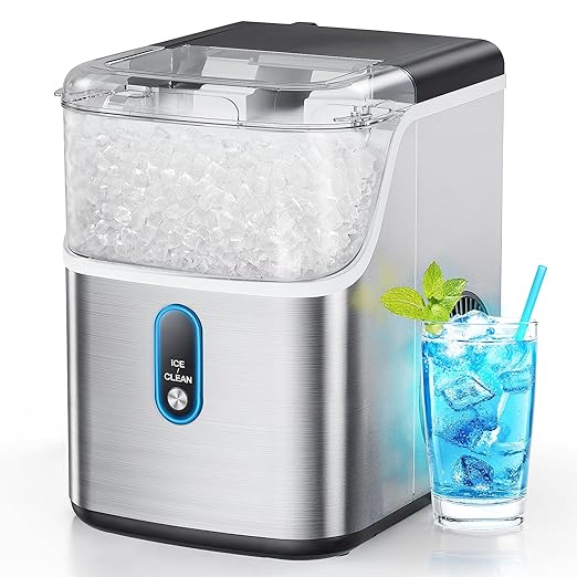 Nugget Ice Maker Countertop, HOMEZAY Pebble Ice Maker with Soft Chewable Pellet Ice, 33 lbs per Day, Compact Ice Machine with Self-Cleaning & LED Indicator for Home, Kitchen, Camping, RV, Office