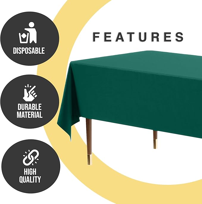 Exquisite 66% Thicker Premium Plastic Table Cloth Rectangle Table Cover 0.5 Mil 12 Pack Dark Green Table Cloth 54 Inch x 108 Inch Disposable Tablecloth Won't Tear Easily Like Cheap Thin Brands
