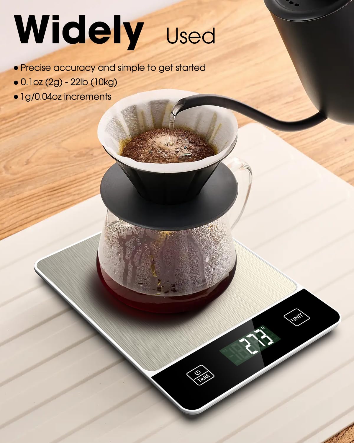 Mik-Nana Food Scale, 22lb/10kg Digital Kitchen Scale Weight Grams and Oz for Baking Cooking Coffee Meal Prep Package Postage, 6 Units with Tare Function, 1g/0.04oz Precise Graduation (White)