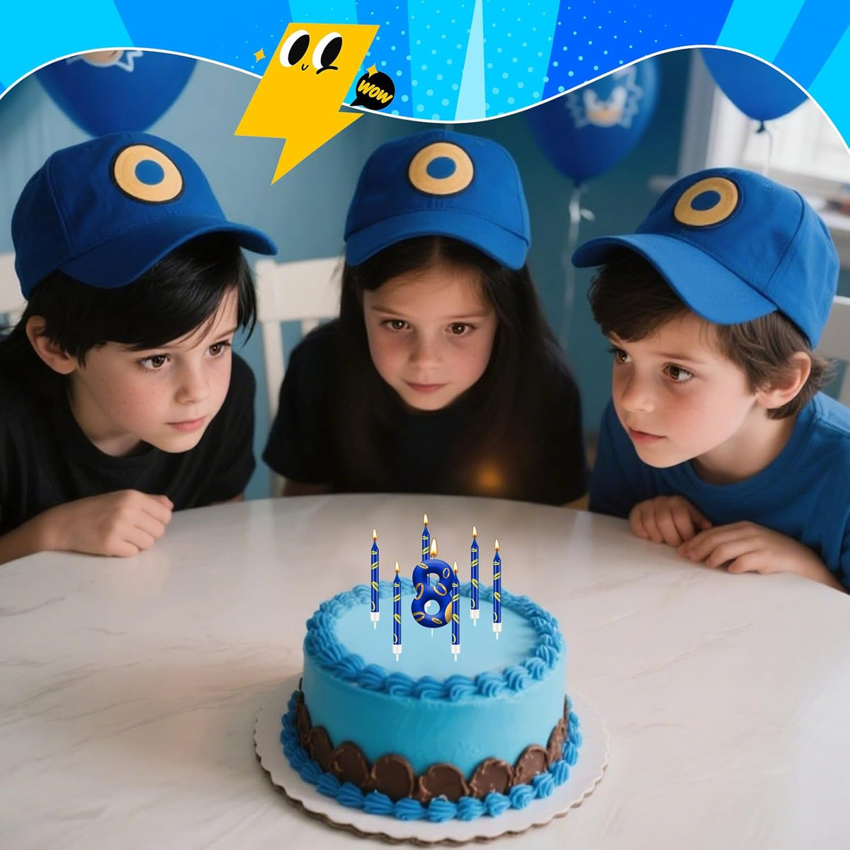 13PCS Birthday Cake Candles Set - Blue and Golden Ring Number Candles with Vibrant Designs for Boys & Girls, Theme Birthday Party Decorations, Cake Toppers for Theme Parties(Number 8)