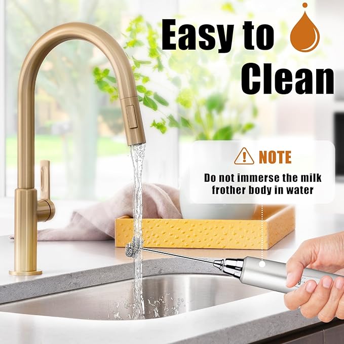 Nahida Silver Milk Frother Wand for Coffee, Frother Handheld Rechargeable Electric Whisk with 3 Heads 3 Speeds Drink Mixer Coffee Frother Foam Maker For Latte, Cappuccino, Hot Chocolate, Egg