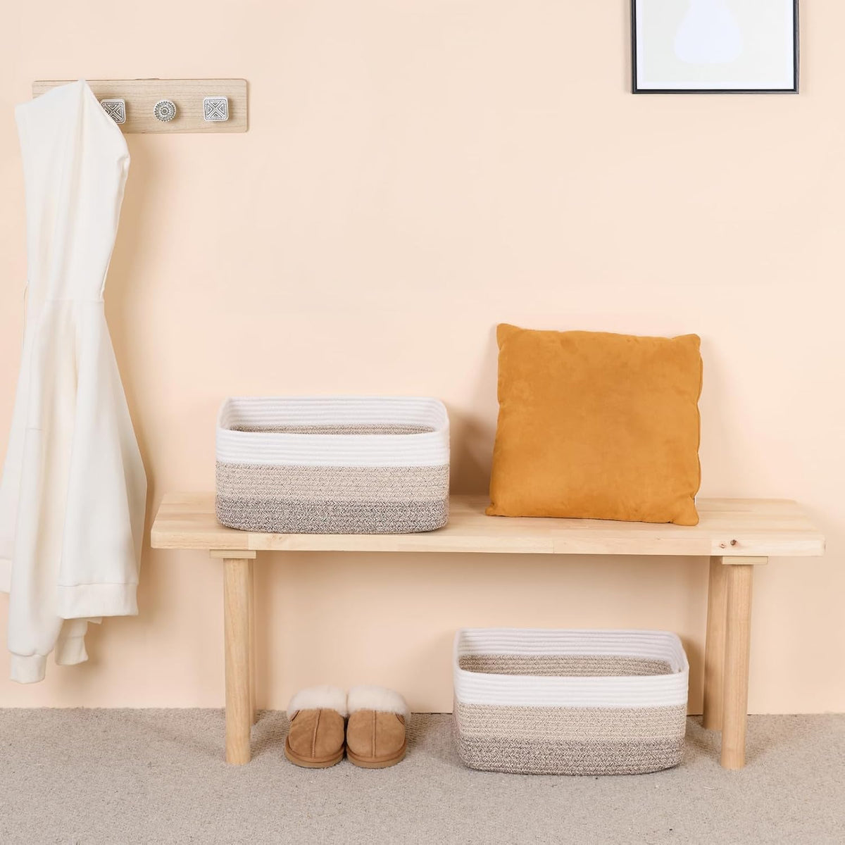 Large Storage Baskets for Shelves, Closet Organizers Bins for Clothes Blanket Towels, Baby Nursery, Toy Baskets Box, Woven Rope Baskets, 17 x 13 x 7.5โ, 2 Packs Gradient Brown