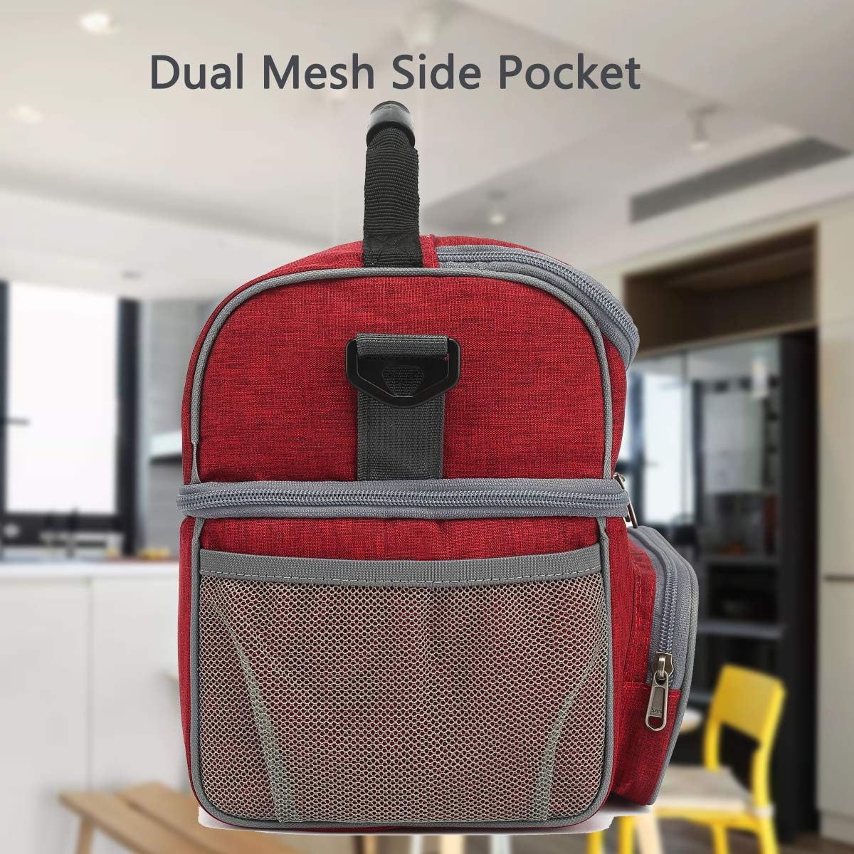 FlowFly Double Layer Cooler Insulated Lunch Bag Adult Lunch Box Large Tote Bag for Men, Women, With Adjustable Strap,Front Pocket and Dual Large Mesh Side Pockets