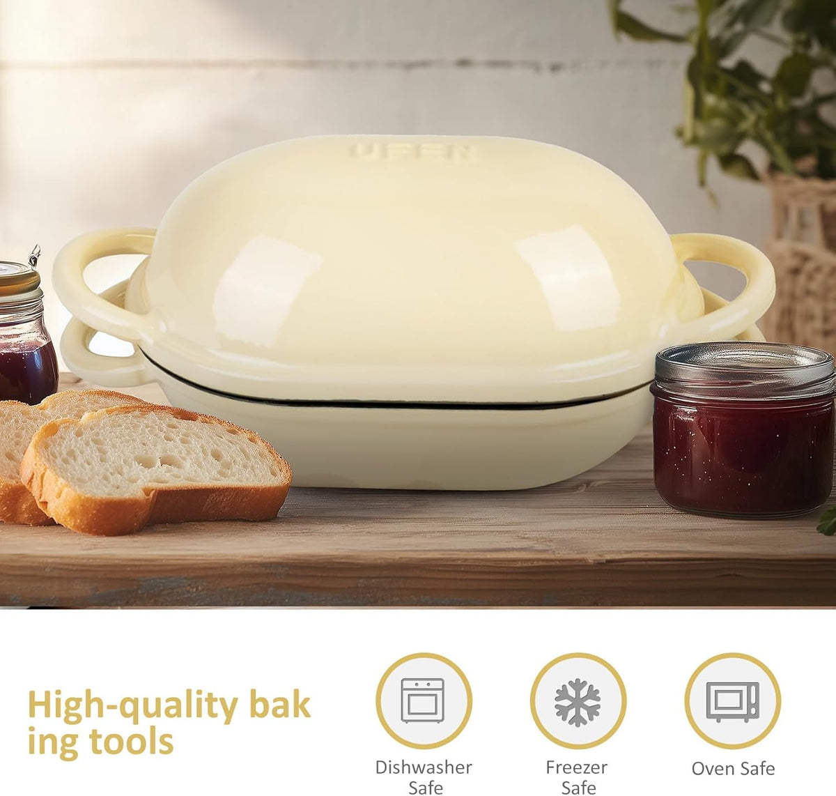 Dutch Oven for Bread Baking – Premium Cast Iron Pot with Lid – Perfect for Sourdough, Artisan Loaves & No-Knead Bread – 2 QT / 1.9L (Enameled, Round, Oven & Stovetop Safe), White