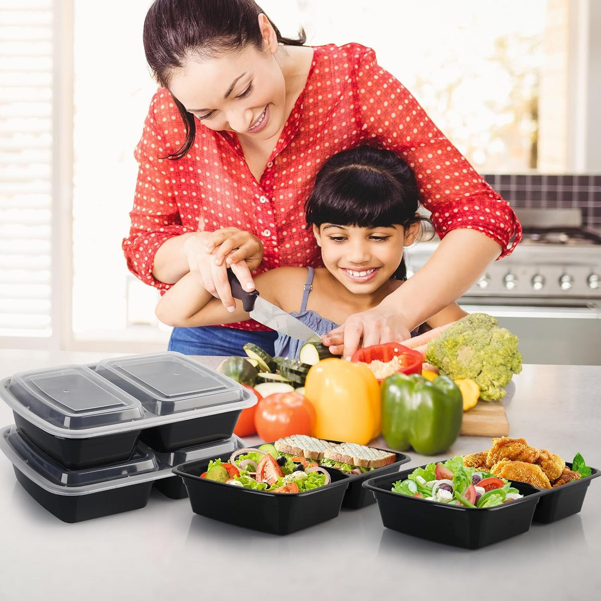 Meal Prep Containers 50 Pack - 2 Compartment Food Containers with Lids, To Go Food Containers BPA-Free, carry out Container With Lids Microwave, Dishwasher, Freezer Safe 30 oz