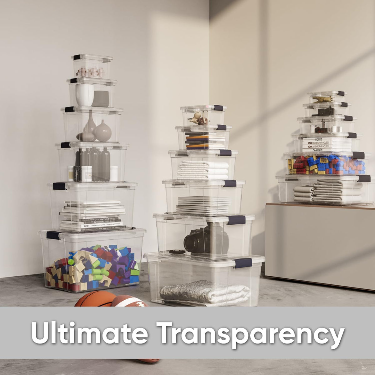 Superio Storage Bins with Lids- 2 Pack, 7.4 Qt Clear Boxes for Organizing, Stackable Plastic Containers- BPA Free, Non-Toxic, Odor Free, Organizer for Home, Office, Dorm