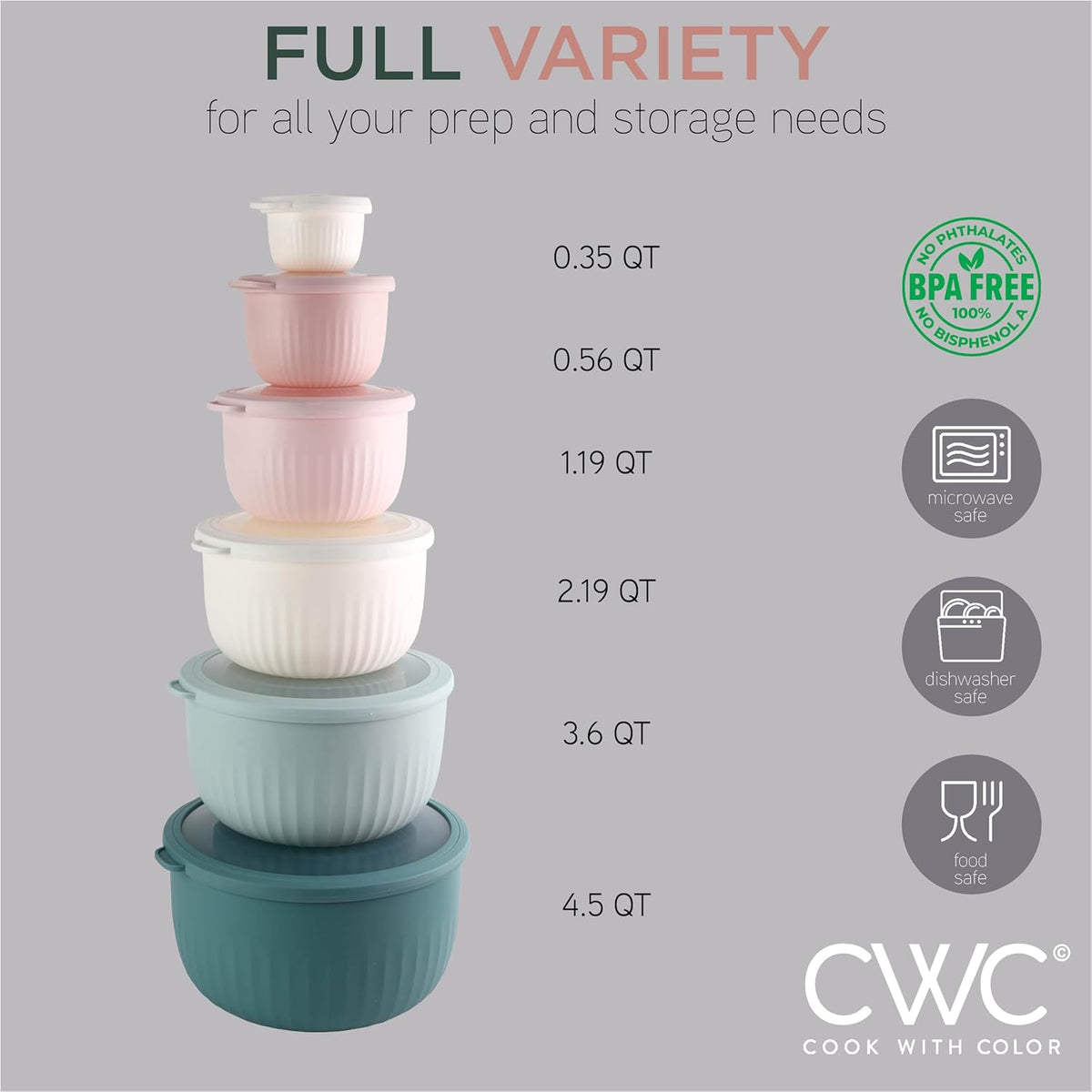 COOK WITH COLOR Prep Bowls with Lids- Wide and Deep Nesting Plastic Small Mixing Bowl Set with Lids, 12 Piece Set - Deep Bowls, Teal and Pink