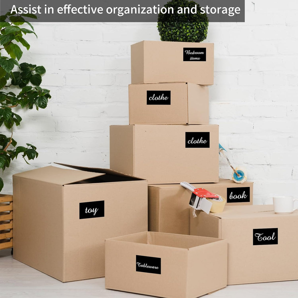 STARLIBOO Removable Colored Labels Stickers, 3X5 Inch Removable Large Label Stickers for Moving Boxes and Storage Bins- Waterproof- Tear Resistant (Black)