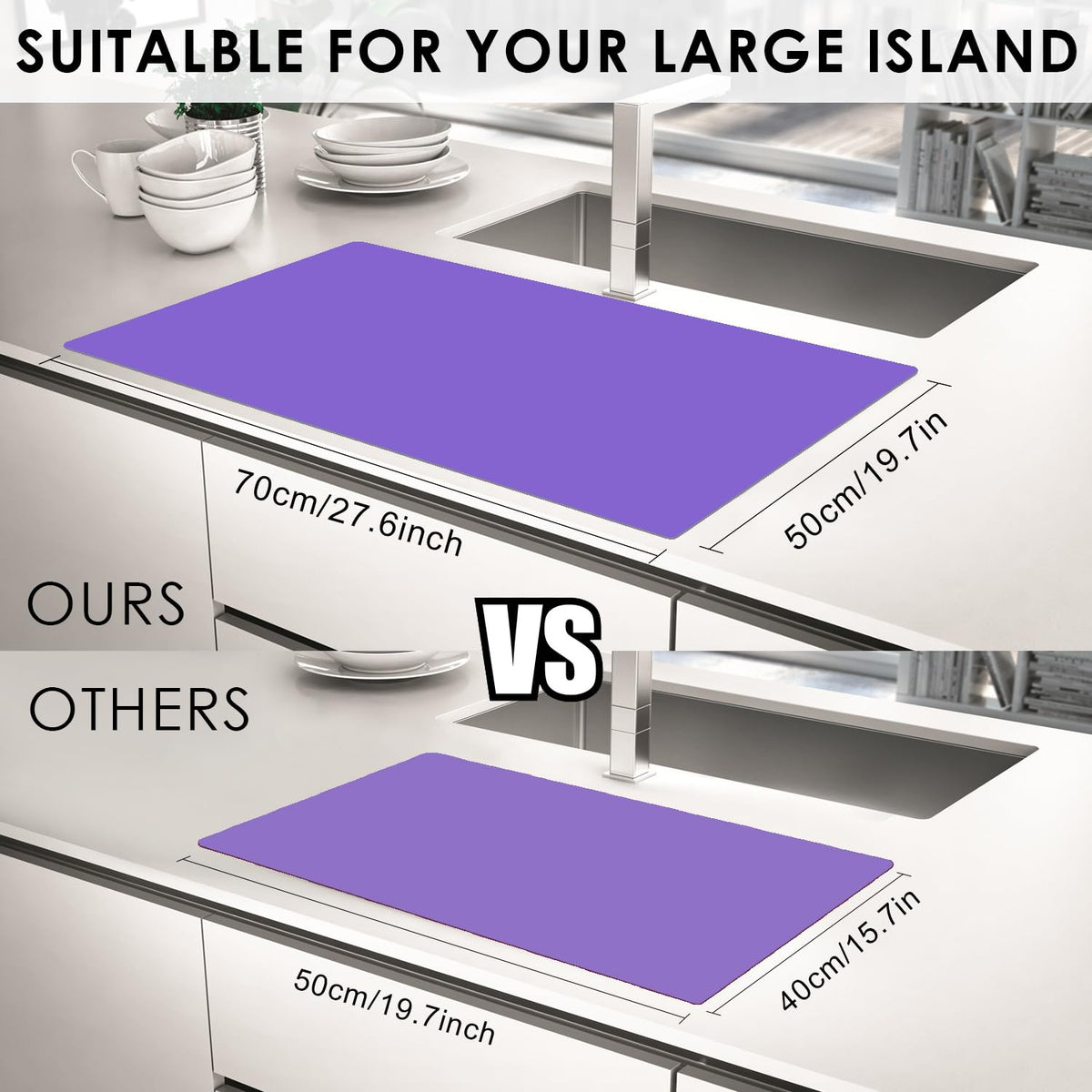 Extra Large Silicone Mats For Kitchen Counter, 27.6'' x 19.7'' Nonskid Silicone Placemats for Kids, Nonstick Purple Silicone Mat for Baking Crafts, Silicone Dab Mat Heat Resistant, 1Pack