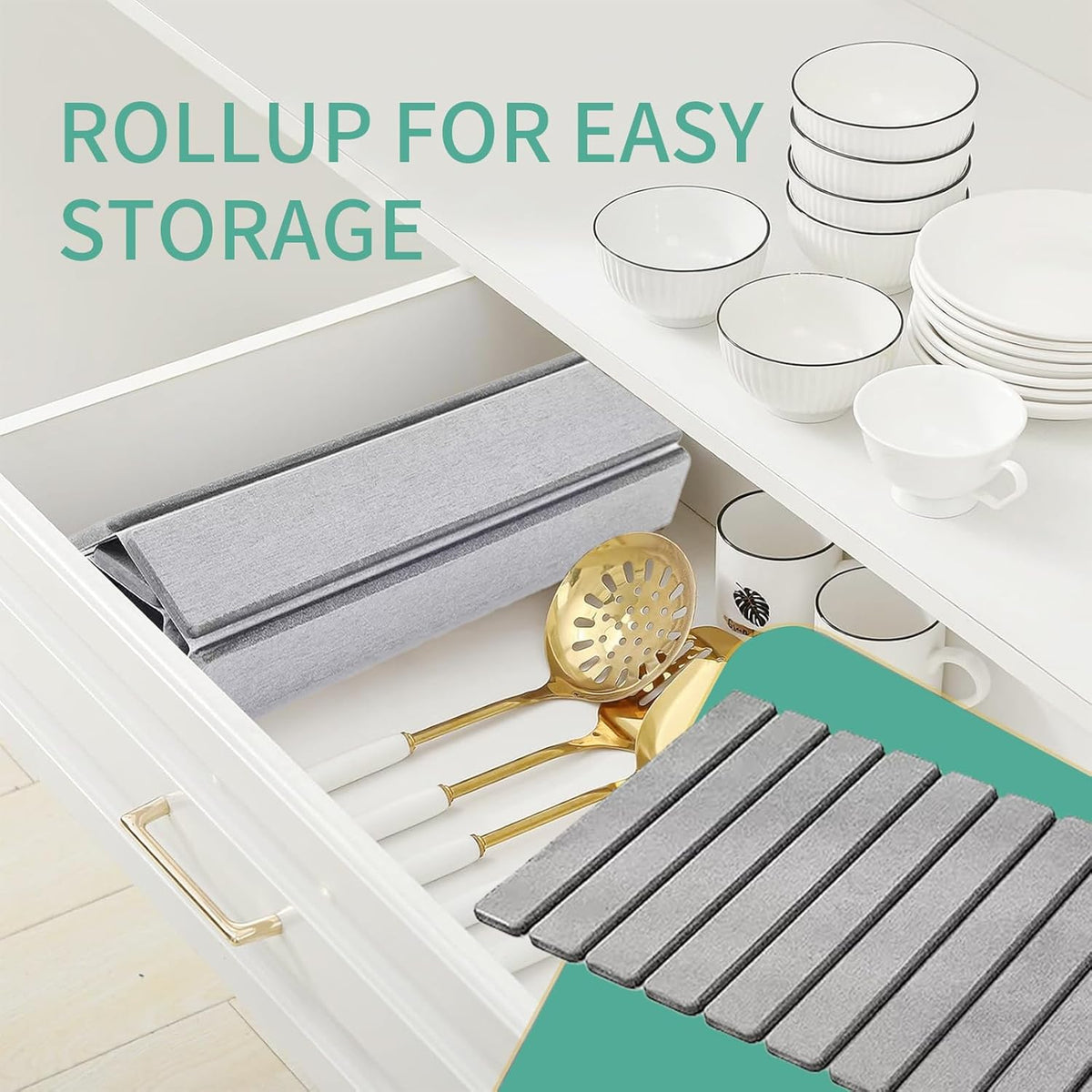 Stone Drying Mat for Kitchen Counter, Collapsible Dish Drying Mat, Fast Drying Diatomaceous Earth Dish Drying Mats, Water Absorbent Diatomite Kitchen Mat (grey, small)