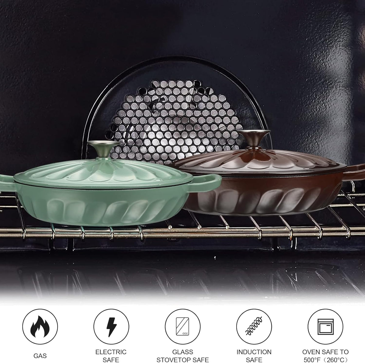 Enameled Cast Iron Braiser, 3.8 Quart Enamel Dutch Oven with Handles, Cast Iron Braiser Pan with Lid,Enameled Cookware (Brown)