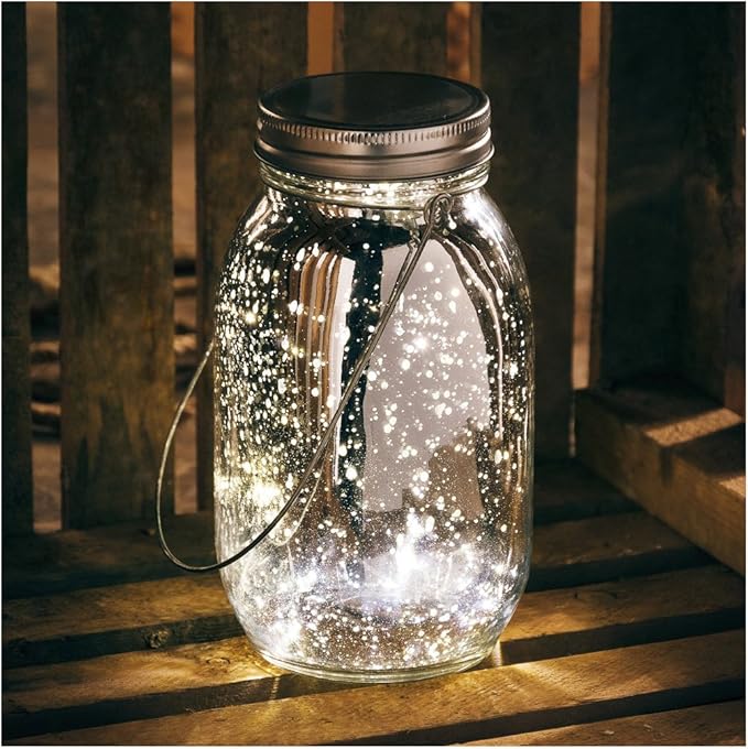 Lighted Mercury Glass Jar Lantern, Silver