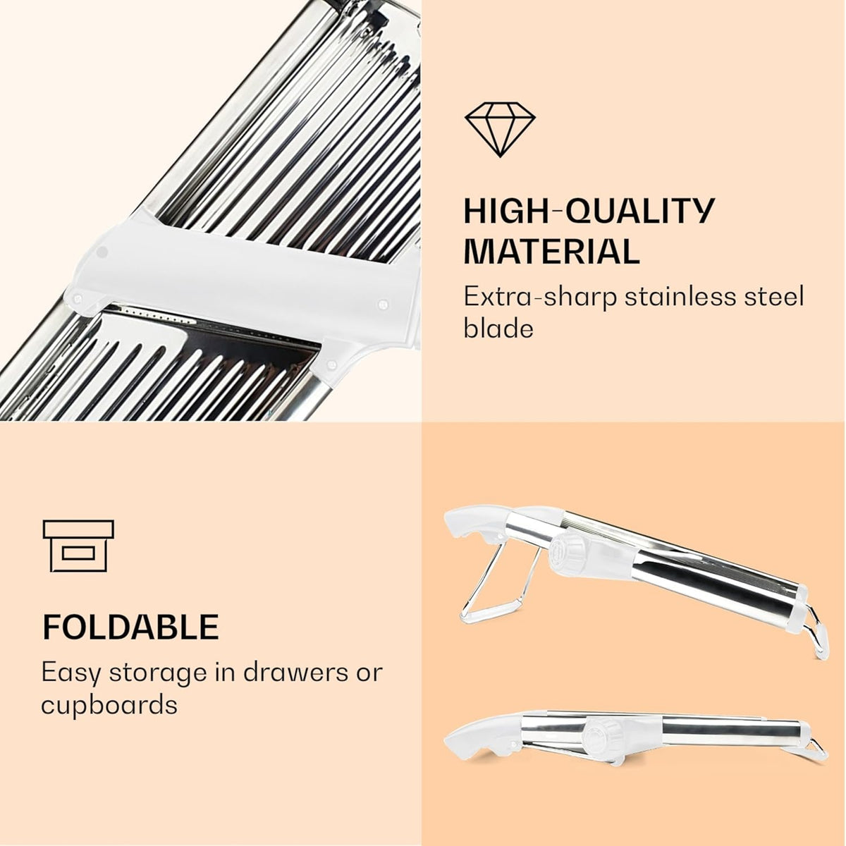 Gramercy Adjustable Mandoline Food Slicer, Mandoline Slicer for Kitchen, Mandolin, Potato, Tomato, Carrot, Vegetable, Fruit and Onion Cutter - Stainless Steel - INCLUDING 1 Pair Cut-Resistant Gloves