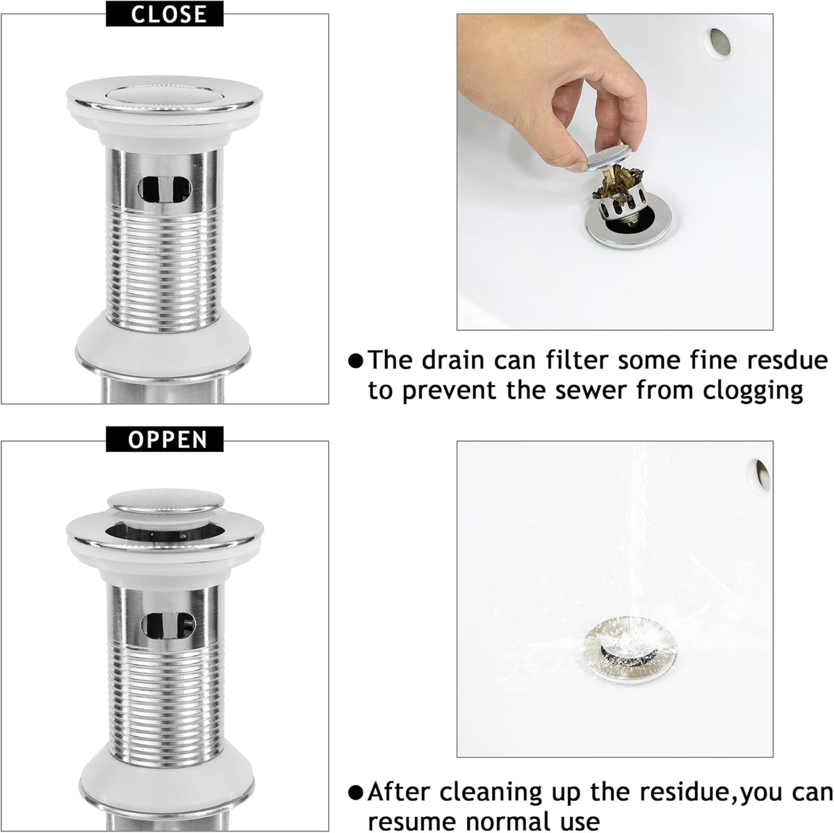 Bathroom Sink Drain,Drain Stopper Bathroom Sink with Overflow,Small Cap Pop Up Drain Assembly with Detachable Strainer Basket,Built-in Anti-Clogging, Stainless Steel Nut Brushed Nickel