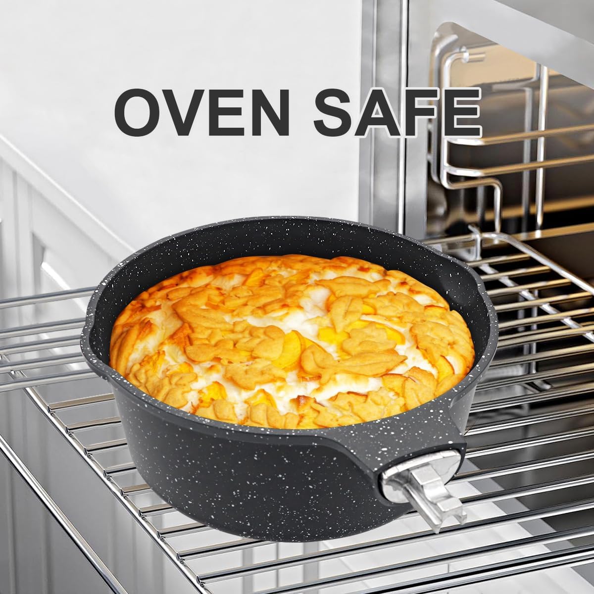 2.3 Quart Nonstick Saucepan with Lid, Small Sauce Pan for Cooking Milk Pot with Detachable Handle, Compatible for All Stoves, Oven Safe (Black)
