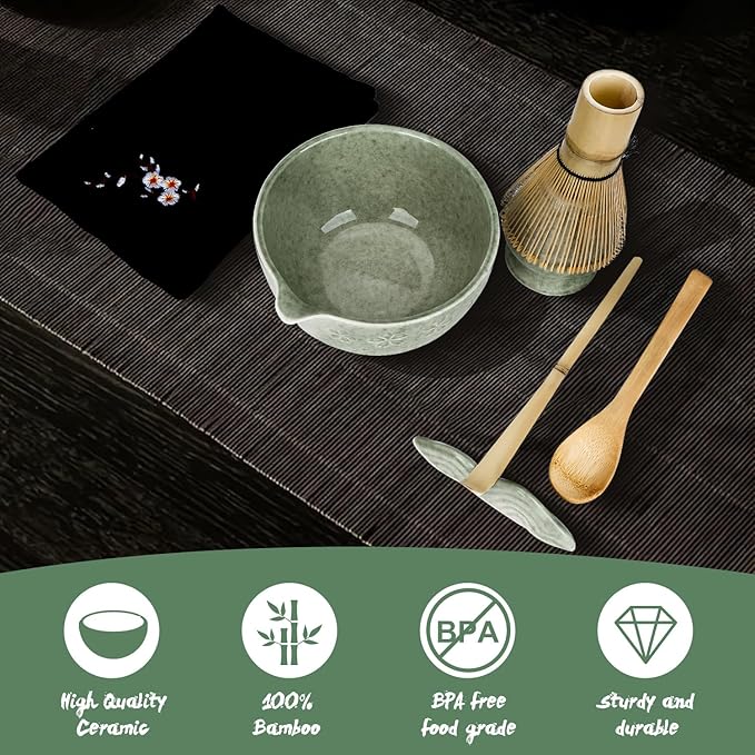 Matcha Whisk Set, 8Pcs Matcha Set Kit include Matcha Bowl, Matcha Whisk and Holder, Bamboo Scoop, Scoop Rest, Sifter and Tea Towel, Matcha Whisk and Bowl Set for Matcha Lovers and Beginers