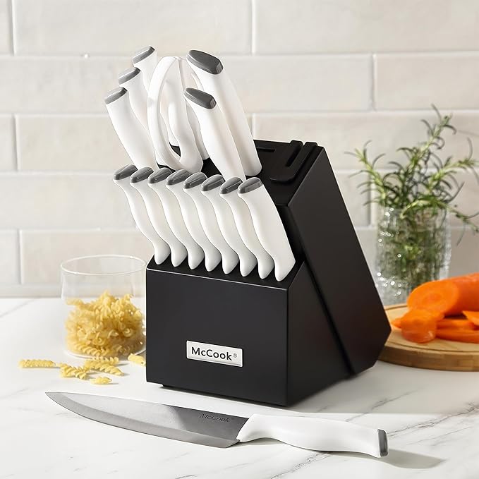 McCook® Knife Sets, German Stainless Steel Kitchen Knife Block Sets with Built-in Sharpener