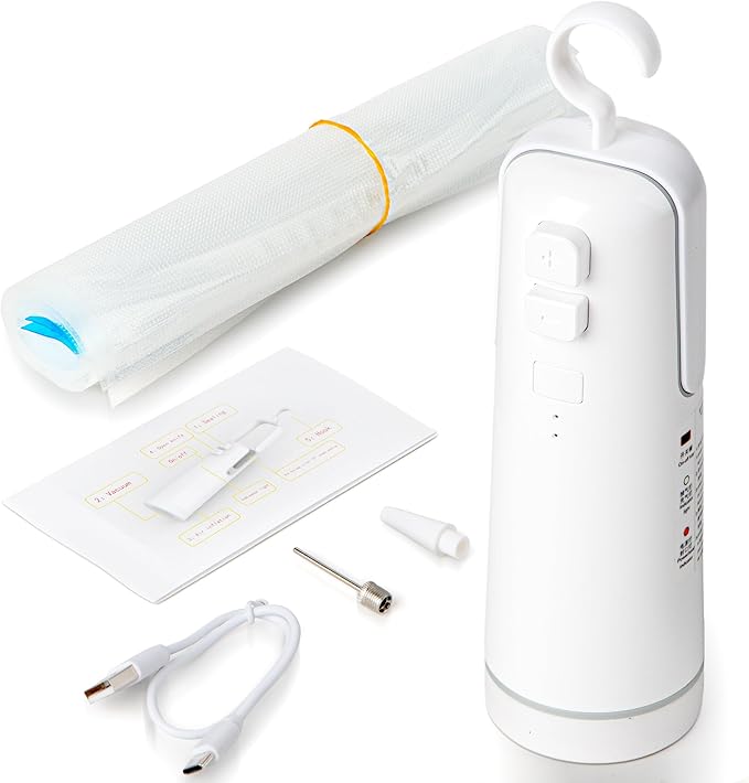 4-in-1 Handheld Vacuum Sealer for Food - USB/Battery Powered Non-Clogging Compact Vacuum Sealer for Food - Portable, Space-Saving Food Storage Solution for Sous Vide, Meal Prep, Travel & Camping