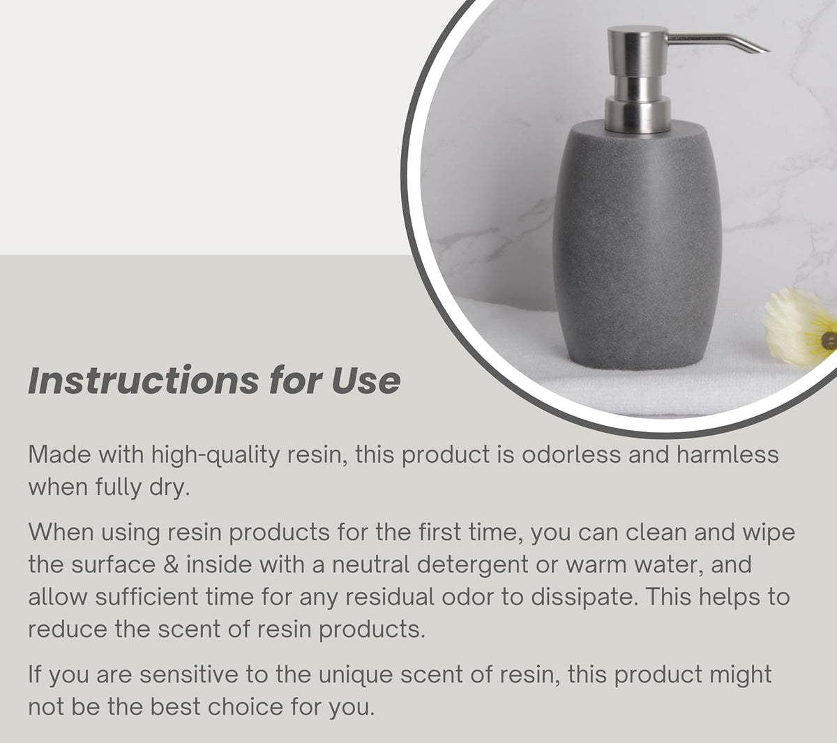 Sandstone Textured Resin Soap Dispenser with Metallic Pump and Waterproof Bottle Labels for Bathroom Kitchen Dish Hand Wash Shower Lotion Shampoo, 12 Oz, Gray