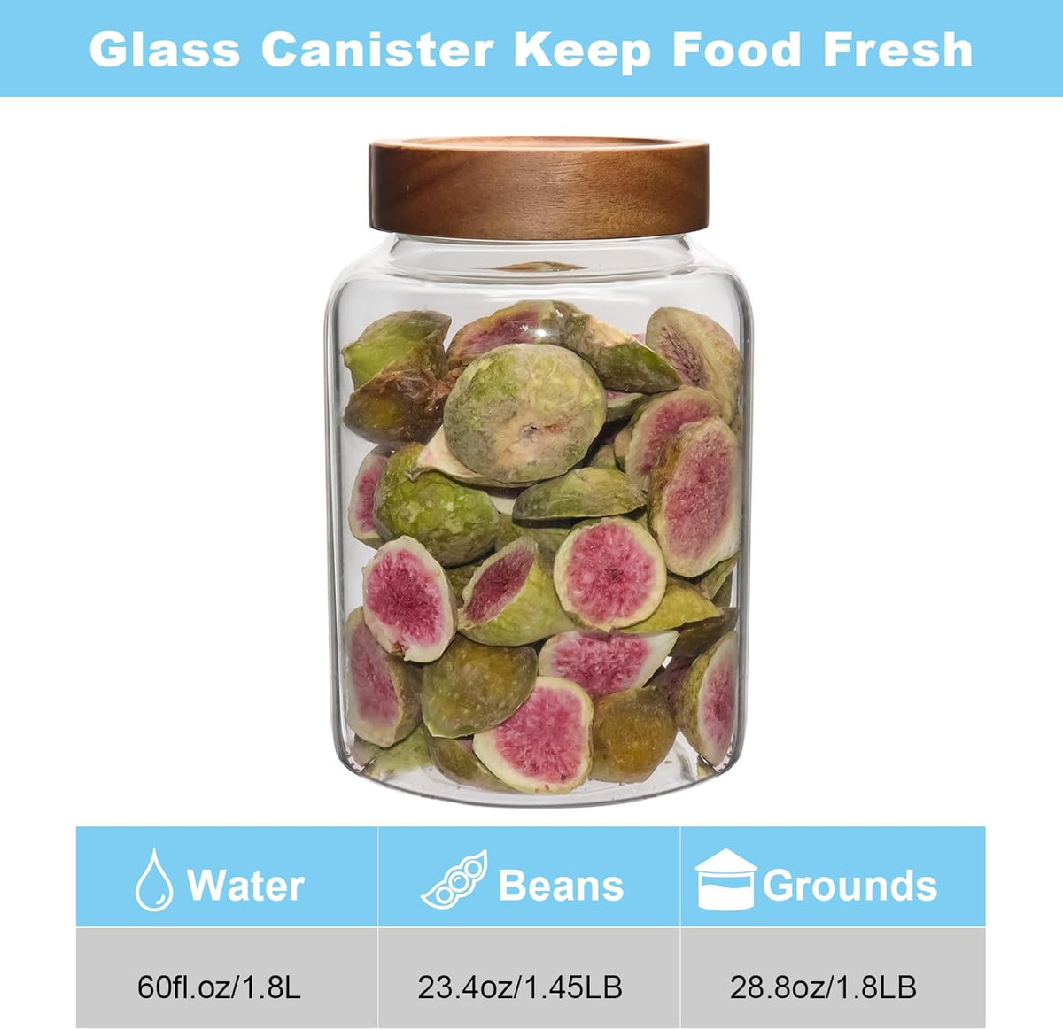 Glass Spice Jar Coffee Sugar Container Airtight Glass Jar Food Storage Canisters Bottle for Kitchen Seasoning Tea Herb Overnight Oats Bar Parfait Snacks (1800ml(60oz)-1 pack-no spoon)