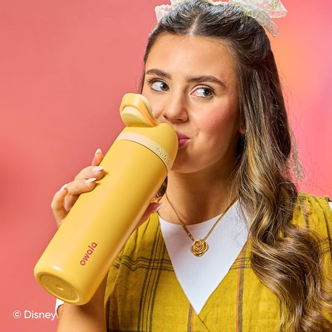 Owala Disney Princess FreeSip Insulated Stainless Steel Water Bottle with Straw for Sports and Travel, BPA-Free Sports Water Bottle, 24 oz, Belle