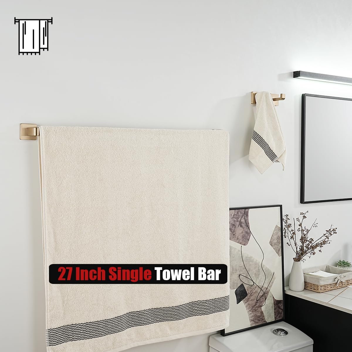 JQK Champagne Bronze Bath Towel Bar, 27 Inch 304 Stainless Steel Thicken 0.8mm Towel Rack Bathroom, Towel Holder Wall Mount, Total Length 29.41 Inch, TB250L27-CB